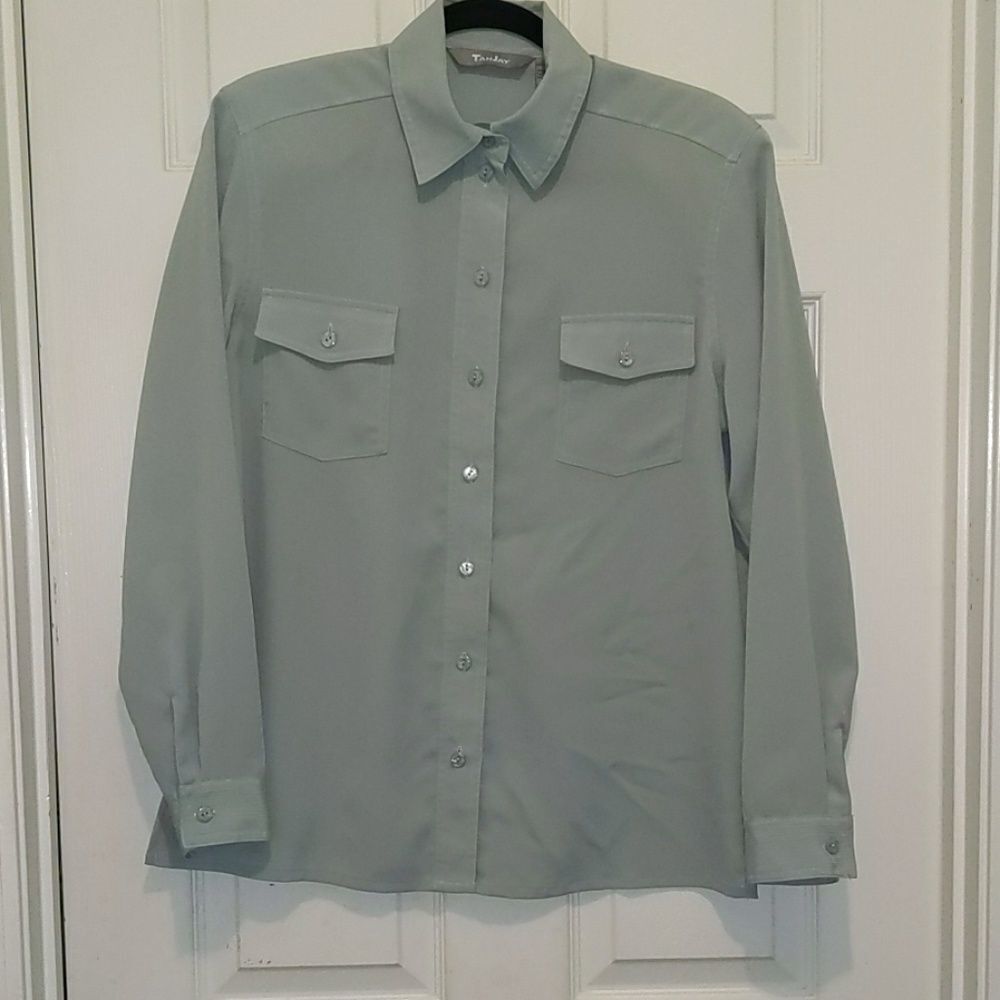 TanJay sage color button down blouse Sz 12 NWOT